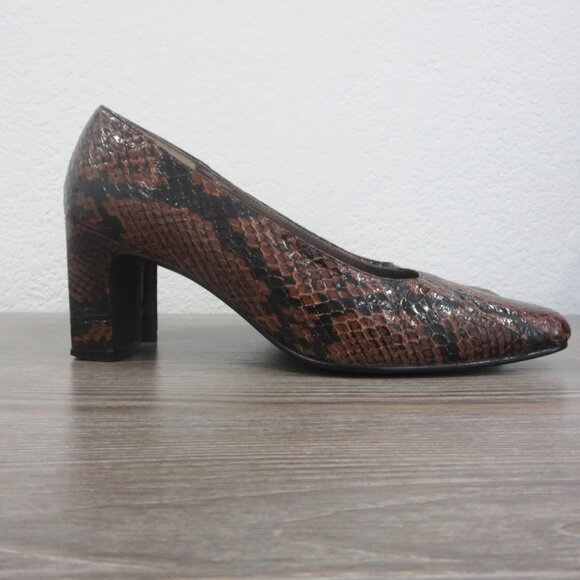 Karen Scott DEANNA Leather Snakeskin Brown Pumps Heels Shoes 5.5 Block Heel - Picture 5 of 16